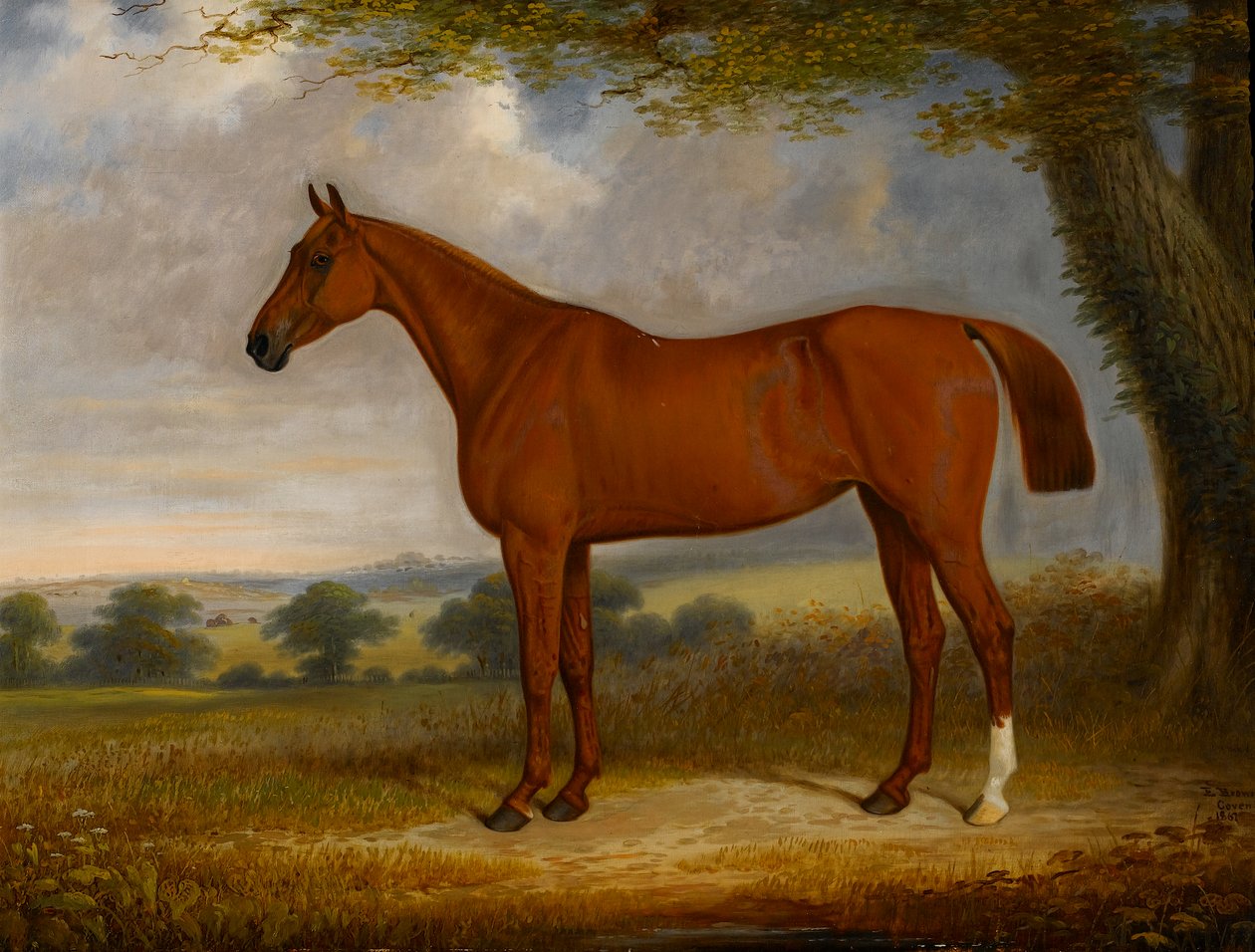 Kastanjebruine Jager in een Landschap door Edwin Brown