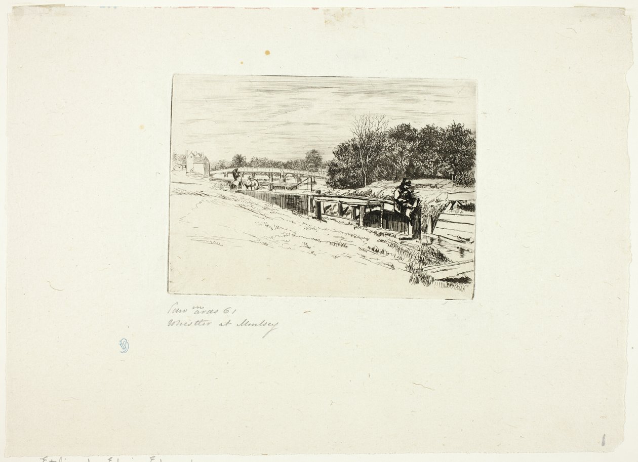 Whistler Schetsend bij Moulsey Lock door Edwin Edwards