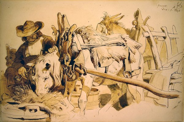 Een Pony en Kar in Genève door Edwin Landseer