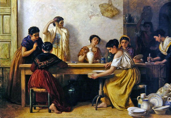 Een Pottenbakkerij in Sevilla door Edwin Longsden Long