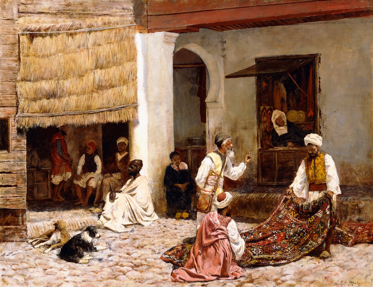 Een Tapijtenmarkt, Tanger door Edwin Lord Weeks