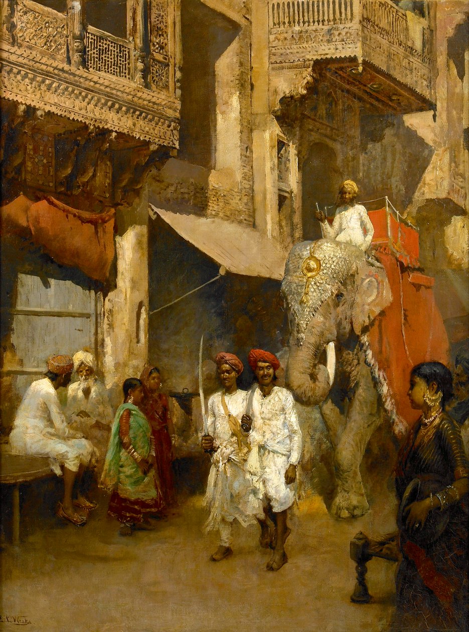 Promenade op een Indiase straat door Edwin Lord Weeks