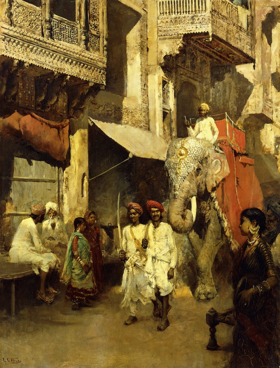 Promenade op een Indiase straat door Edwin Lord Weeks