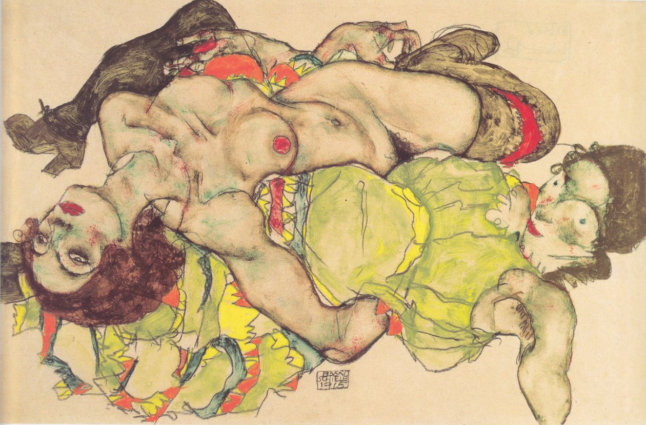 Vrouwelijk liefdespaar door Egon Schiele