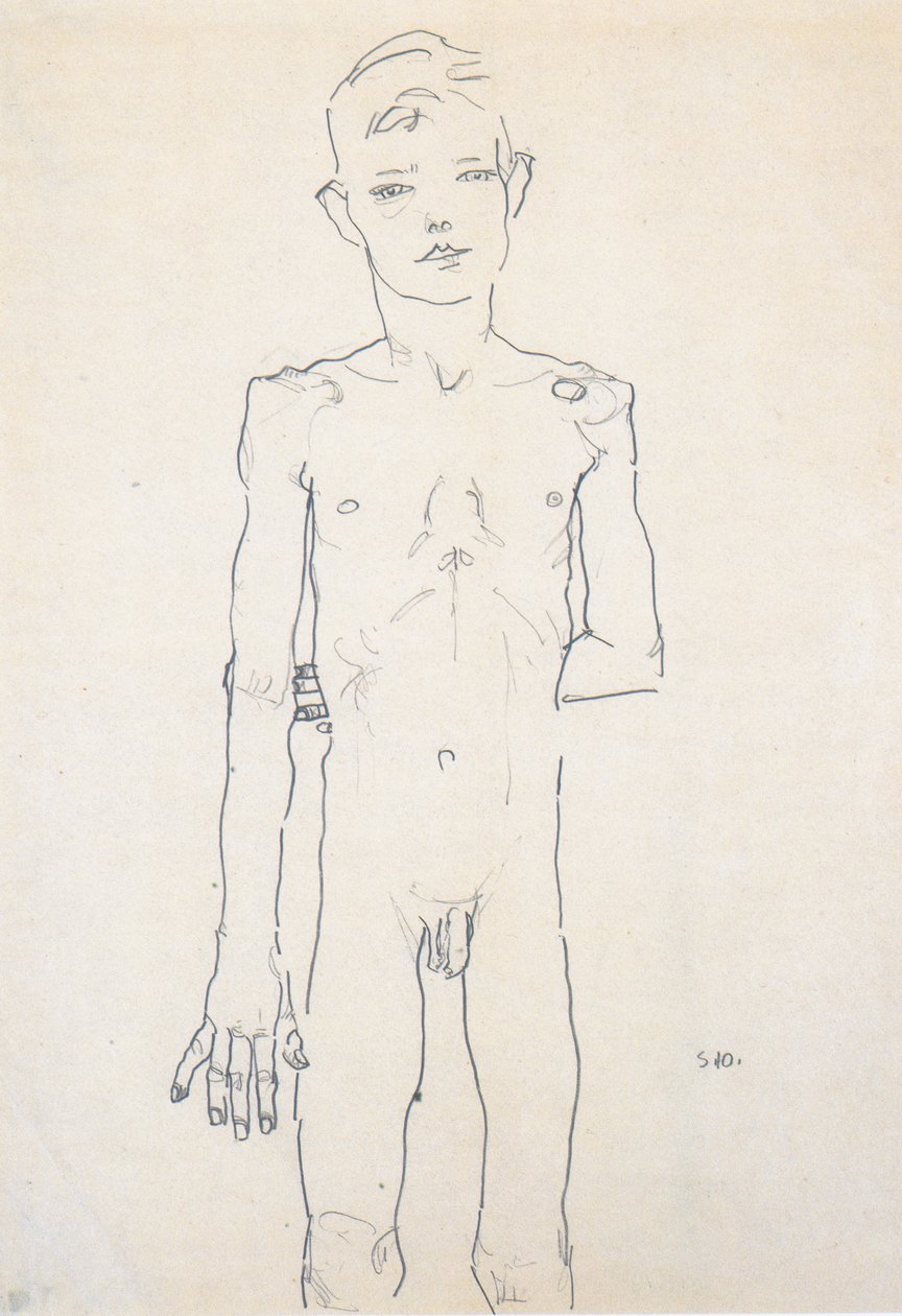 Naakt van een staande jongen door Egon Schiele