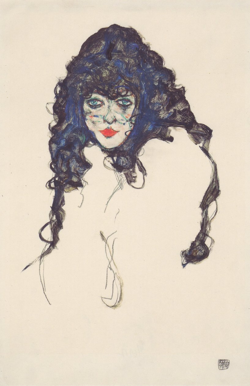 Vrouw met zwart haar door Egon Schiele