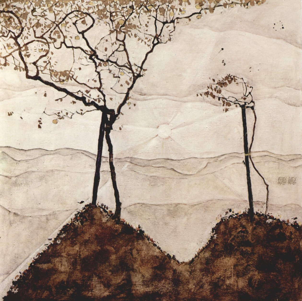 Herfstzon en bomen door Egon Schiele
