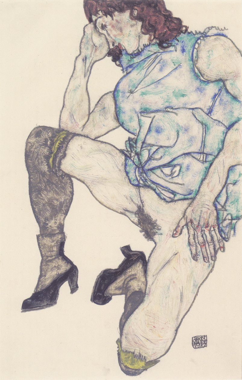 Knielend meisje door Egon Schiele