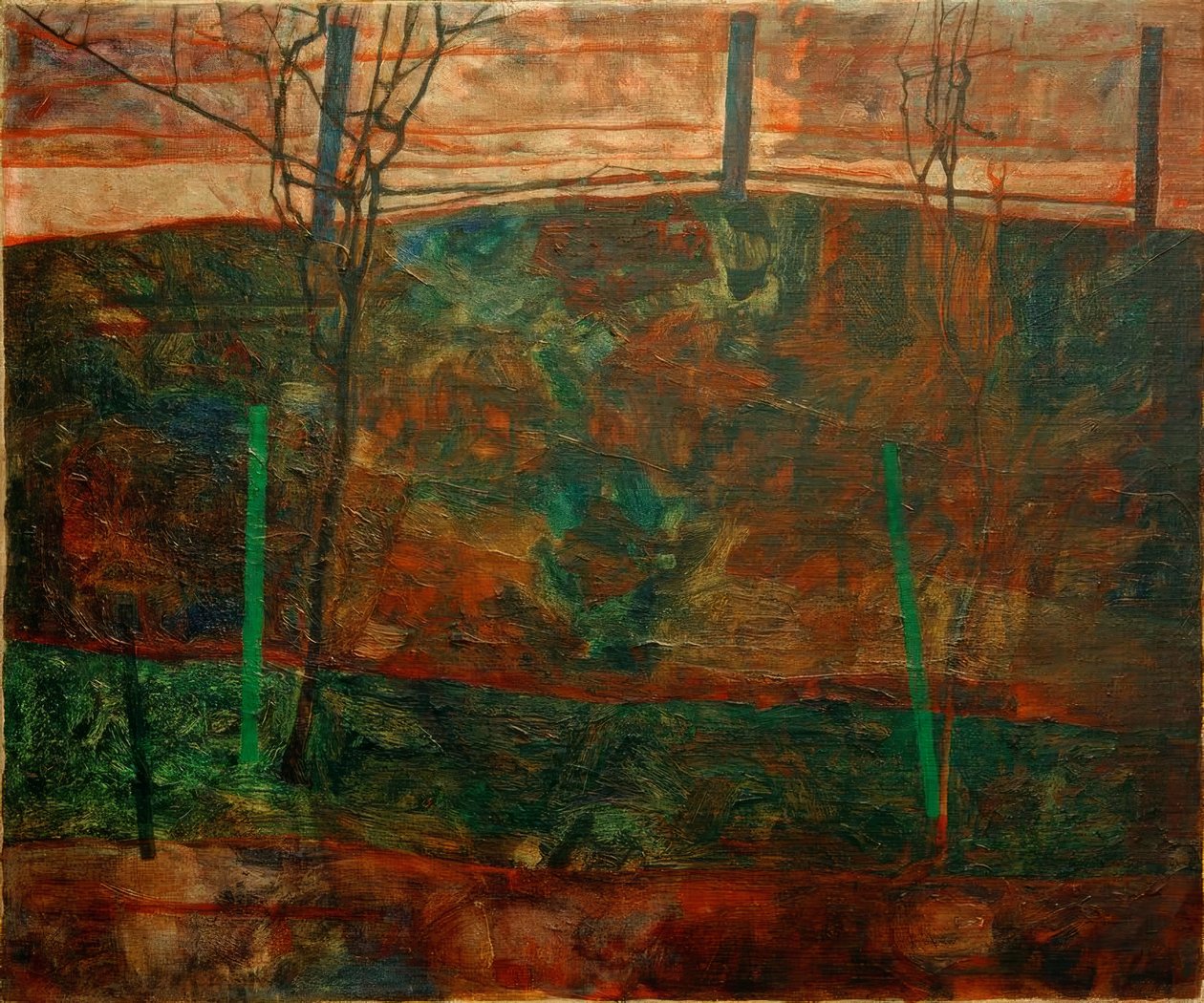 Landschap met rode hemel door Egon Schiele