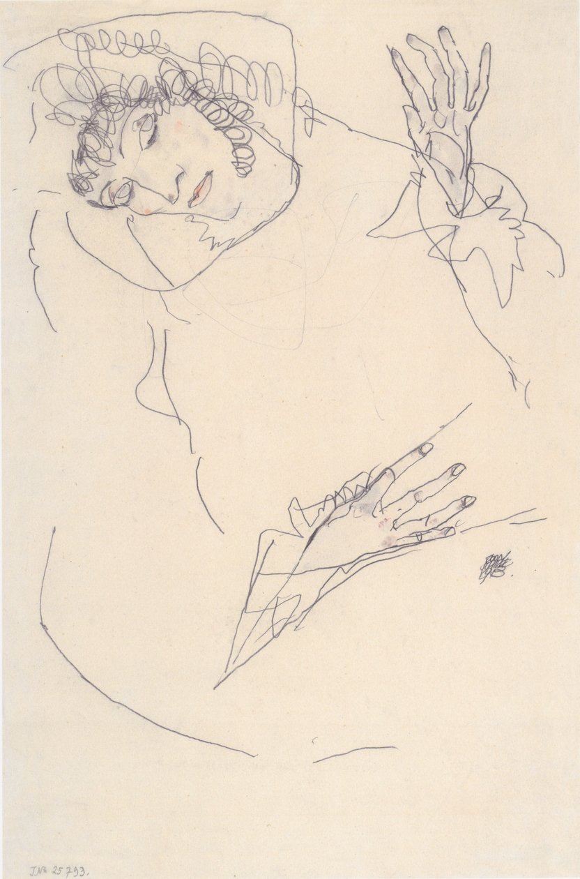 Liggende vrouw met gebogen hoofd door Egon Schiele