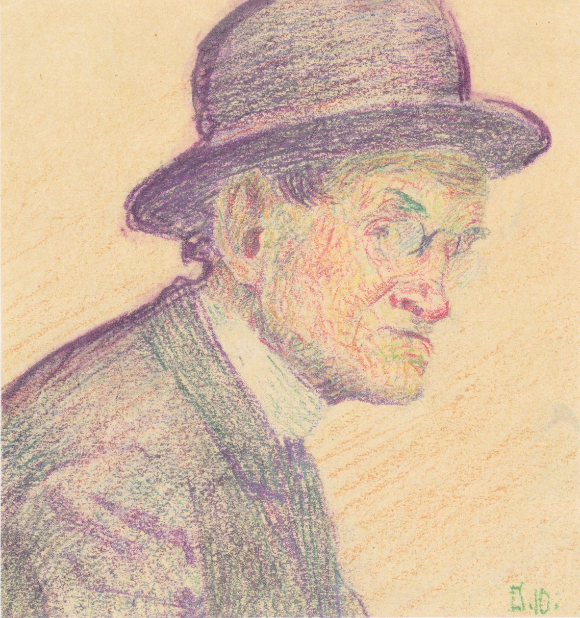 Man met bolhoed en pince-nez door Egon Schiele