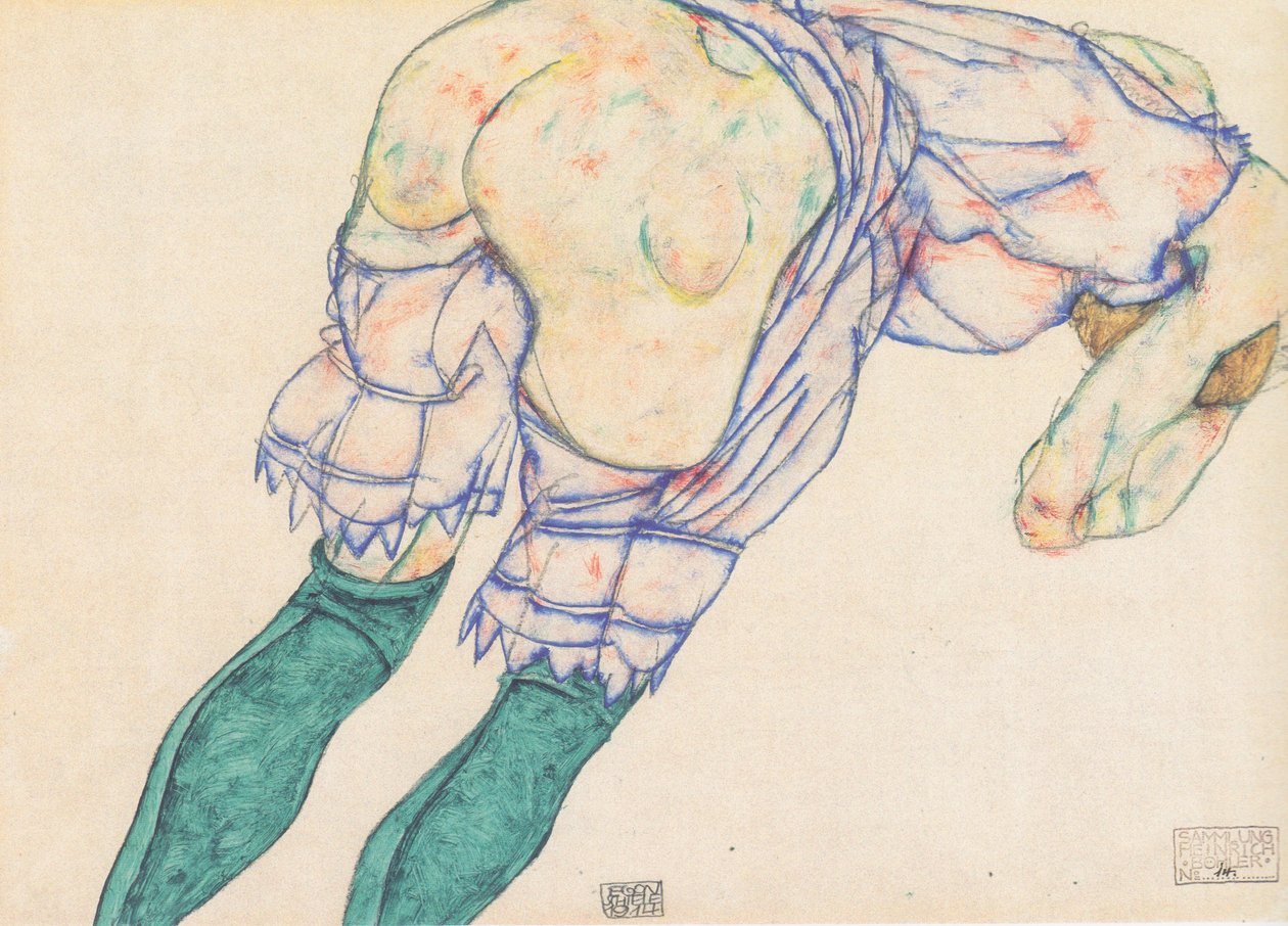 Meisje met groene kousen door Egon Schiele