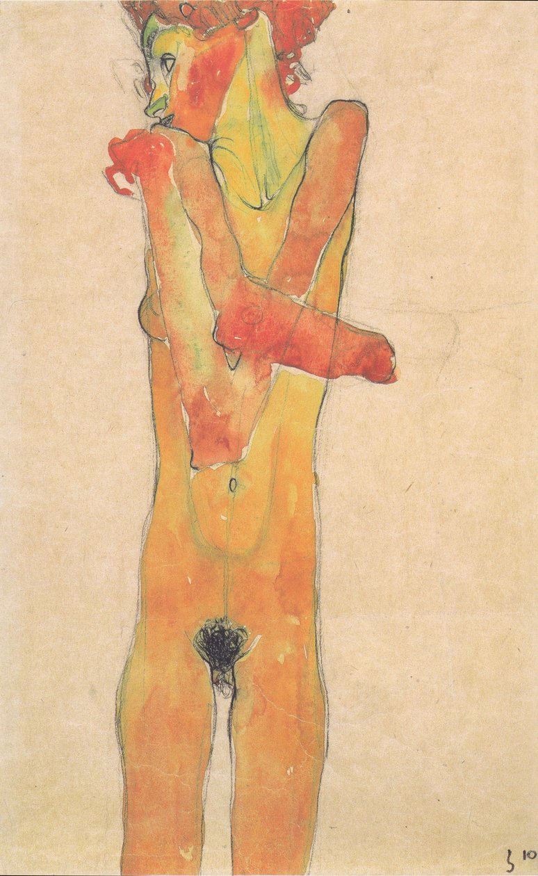 Meisjesnaakt met gekruiste armen door Egon Schiele