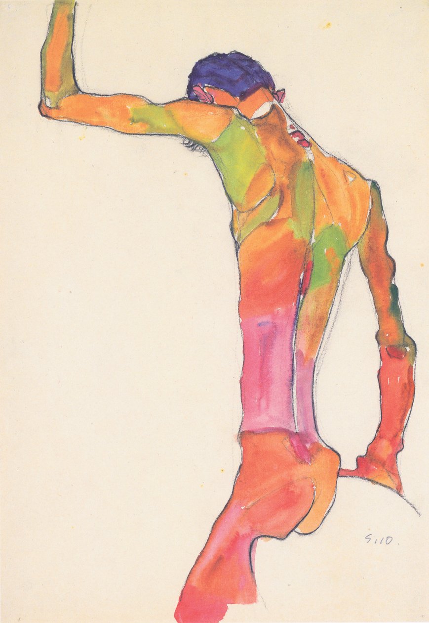 Mannelijk naakt met opgeheven arm door Egon Schiele