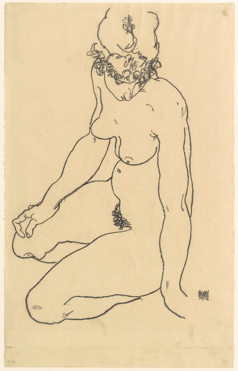 Zittende vrouwelijke naakt, 1918 door Egon Schiele