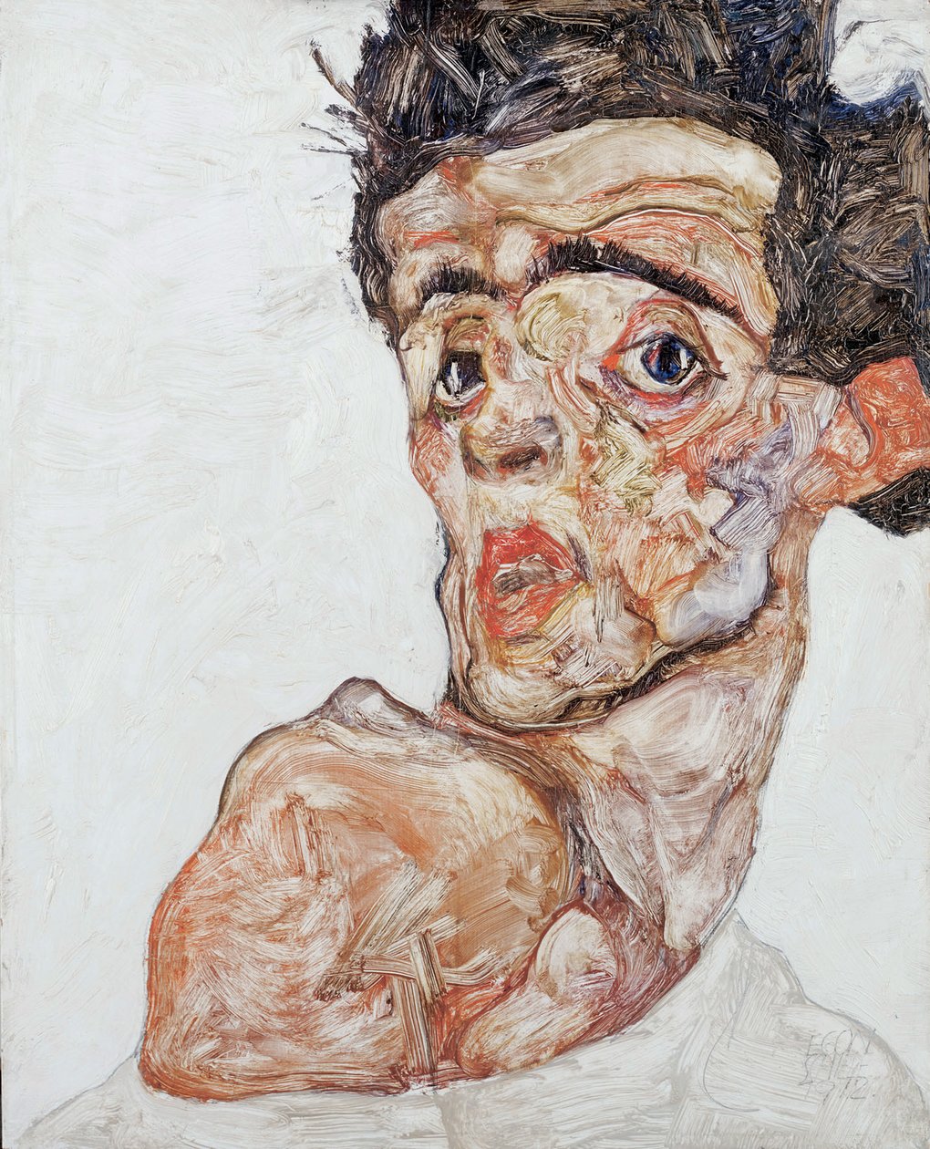 Zelfportret met ontblote schouder, 1912 door Egon Schiele