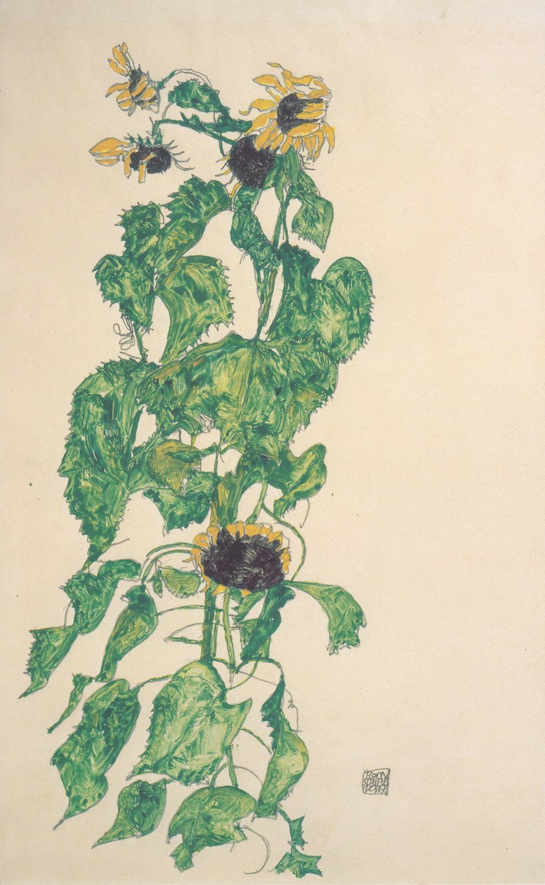 Zonnebloemen door Egon Schiele