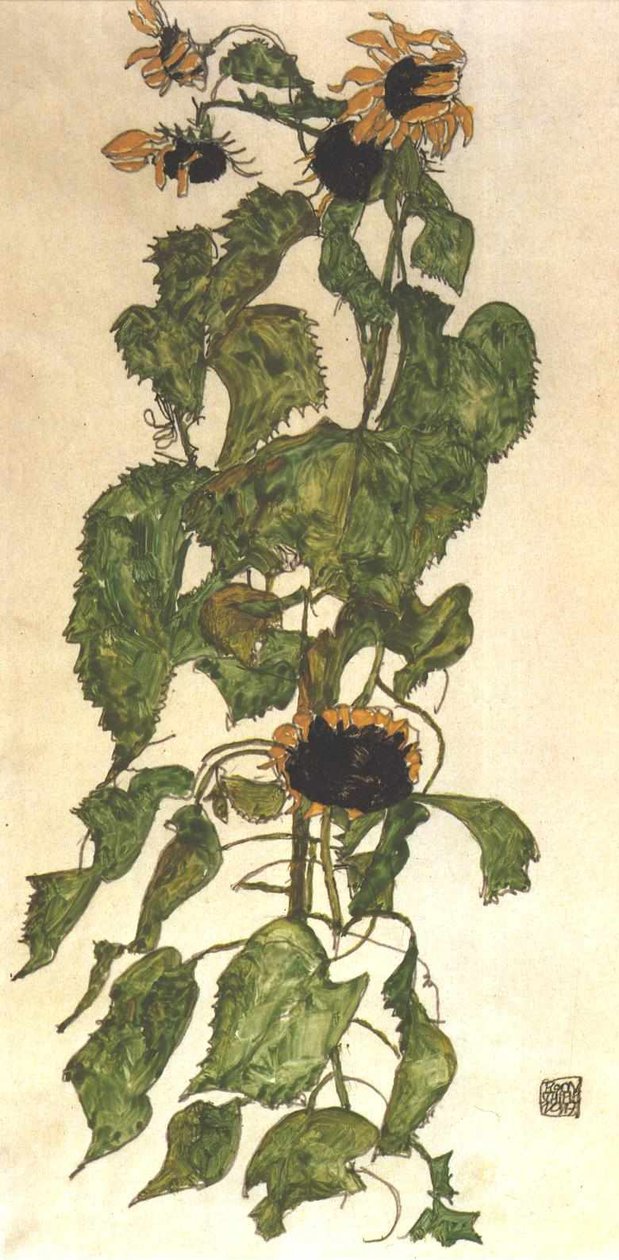 Zonnebloemen door Egon Schiele