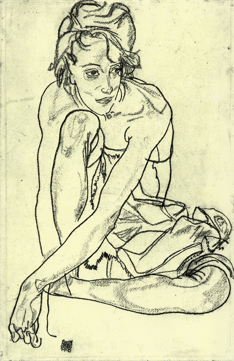Hurkende vrouw door Egon Schiele