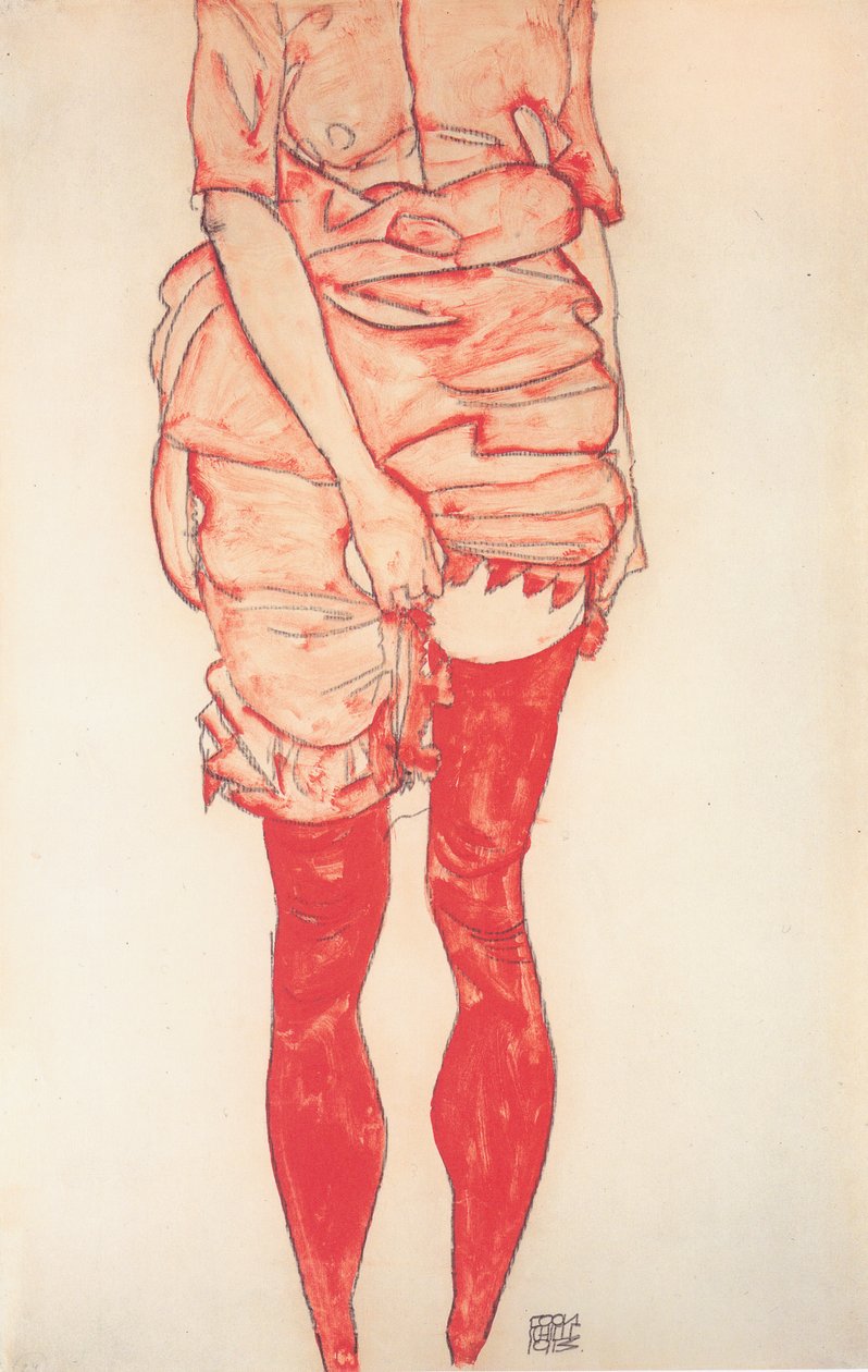 Staande vrouw in rood door Egon Schiele