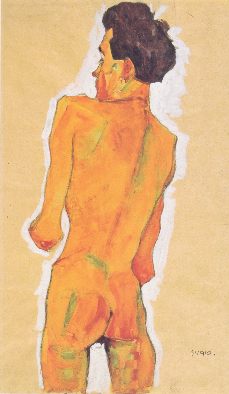 Staande mannelijke rugnaakt door Egon Schiele