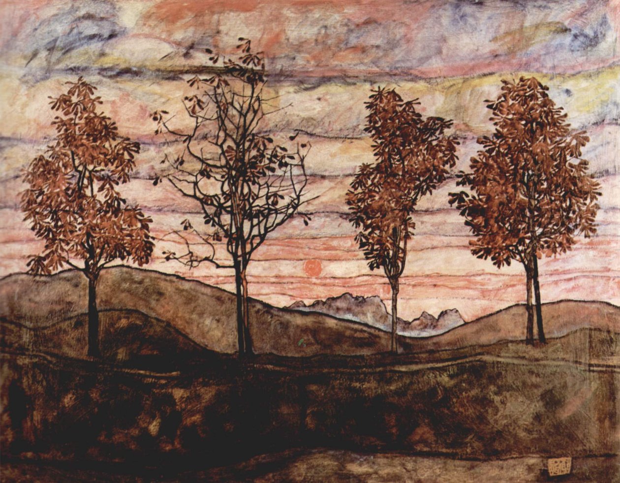 Vier bomen door Egon Schiele