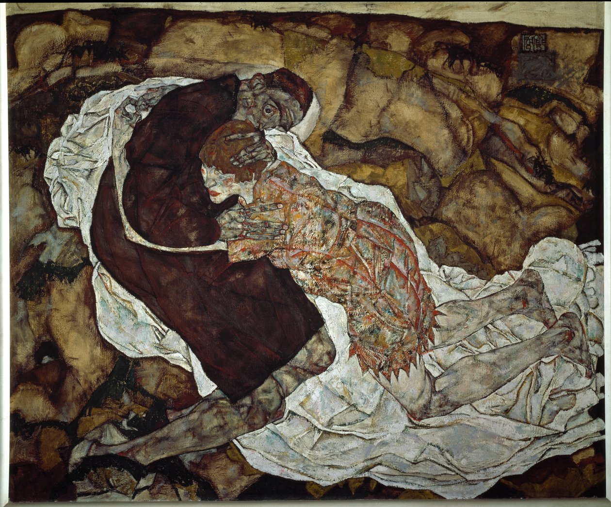 Vrouw en dood door Egon Schiele
