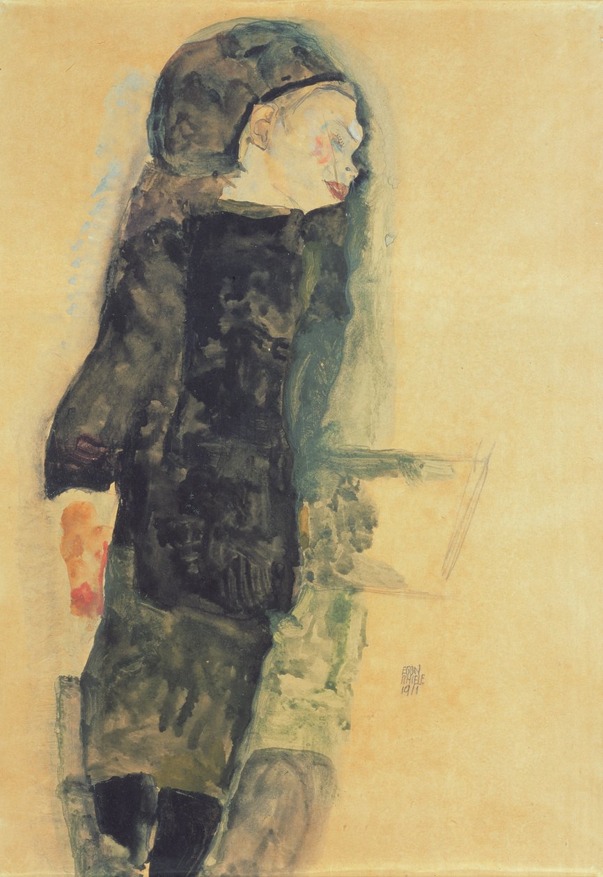 Kind in een zwarte jurk, 1911 door Egon Schiele