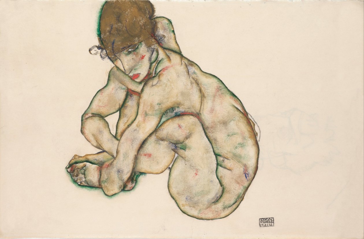 Hurkend Naakt Meisje, 1914 door Egon Schiele