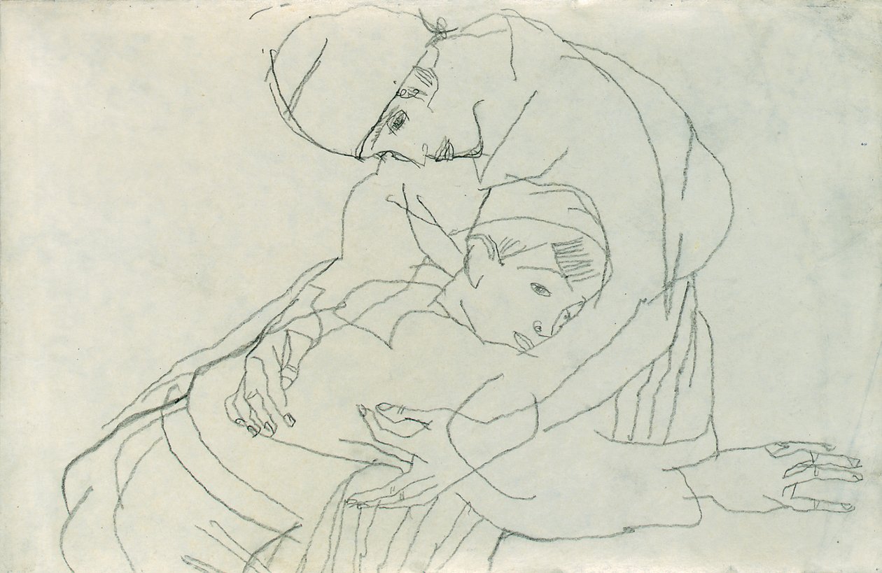 Omhelzing, 1914 door Egon Schiele