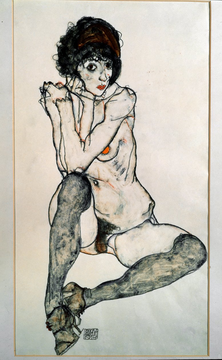 Zittende naakte vrouw door Egon Schiele