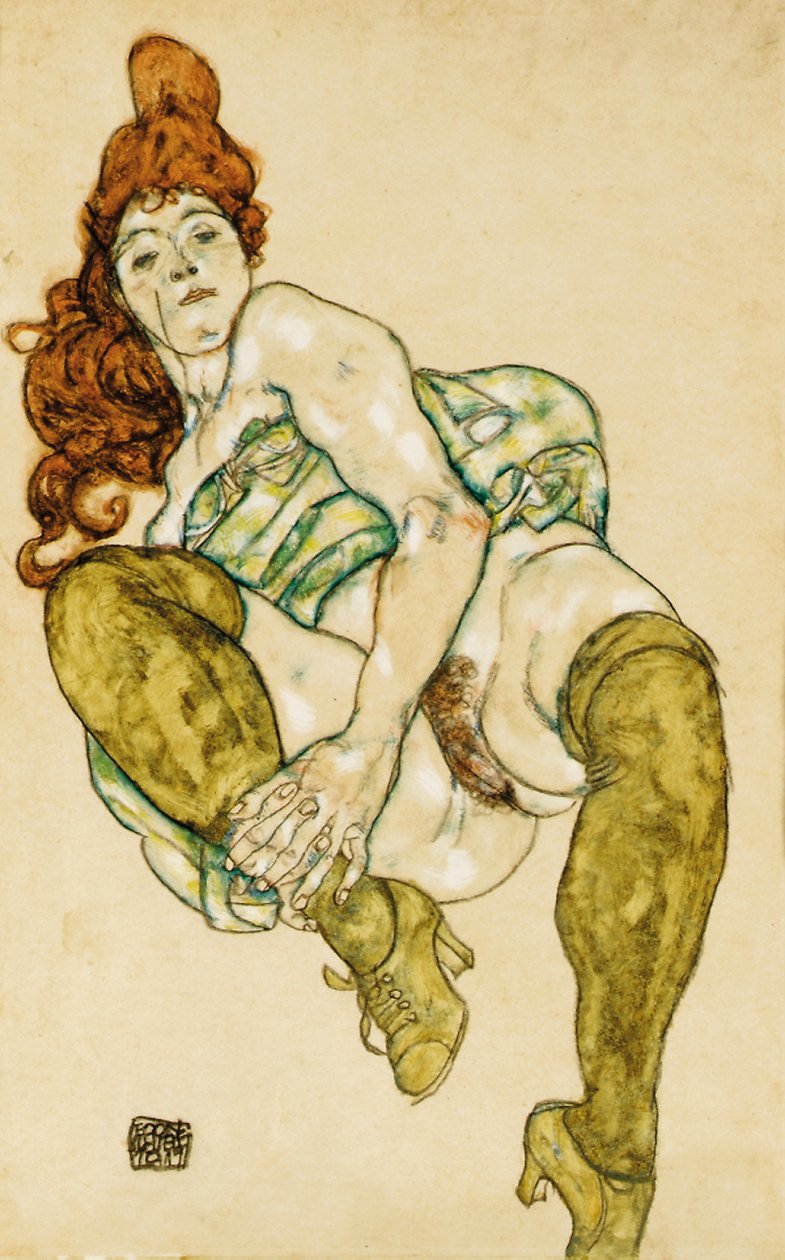 Vrouwelijk Naakt dat Rechterbeen Omklemt, 1917 door Egon Schiele