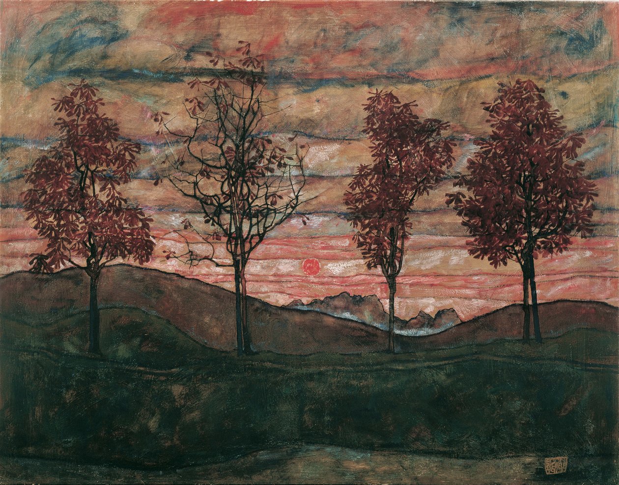 Vier bomen, 1917 door Egon Schiele