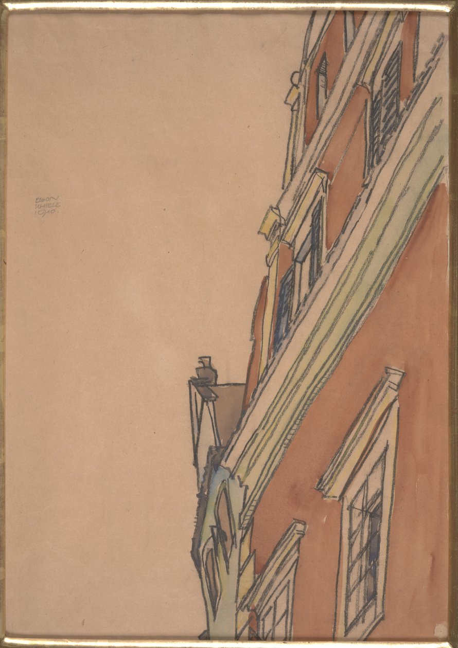 Vooraanzicht van een Gebouw: Krumau Huis door Egon Schiele