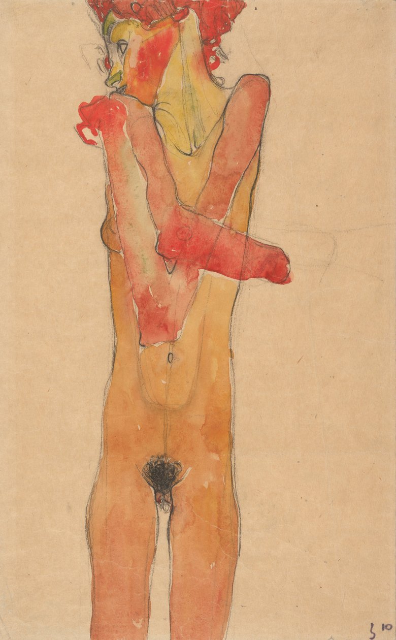 Naakt meisje met gevouwen armen (1910) door Egon Schiele