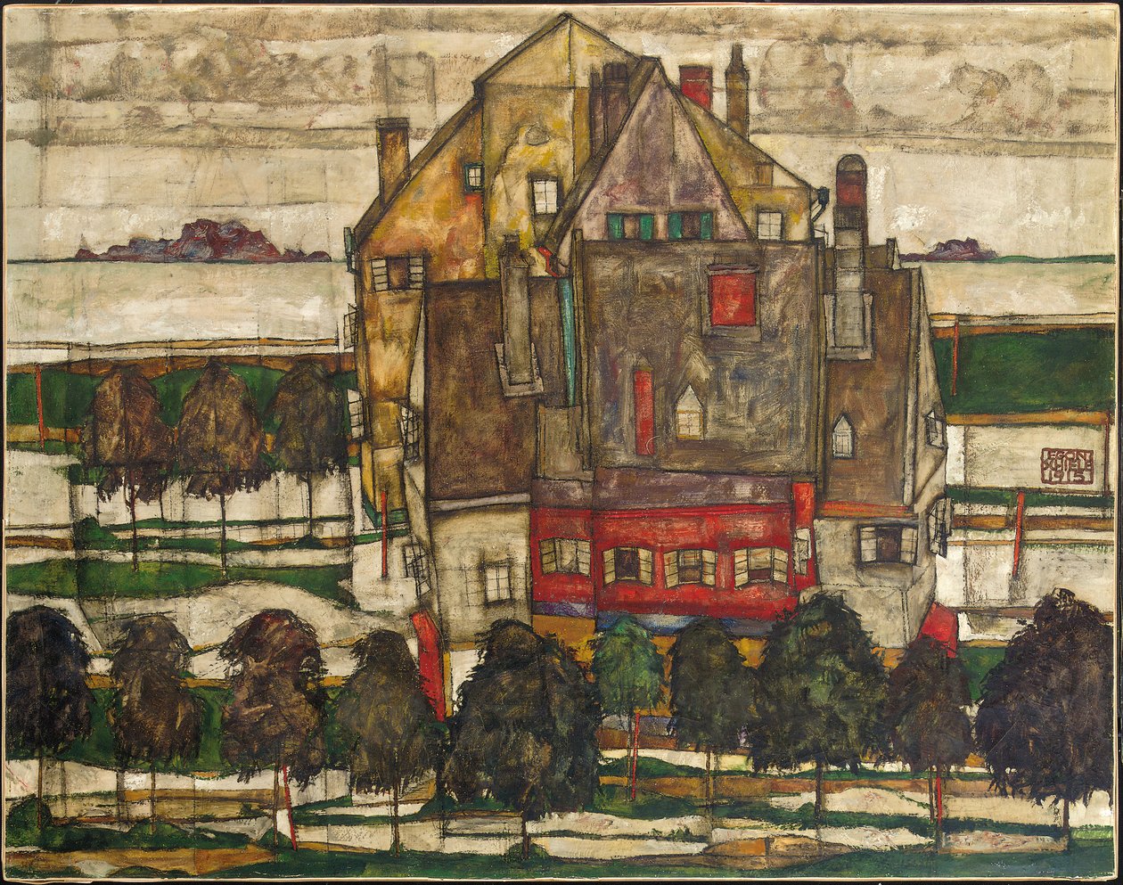 Individuele Huizen (Huizen met Bergen) door Egon Schiele