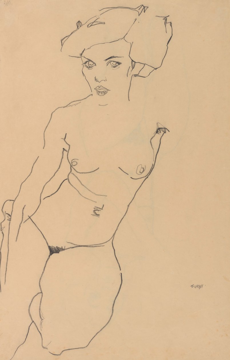 Knielende vrouwelijke naakt door Egon Schiele
