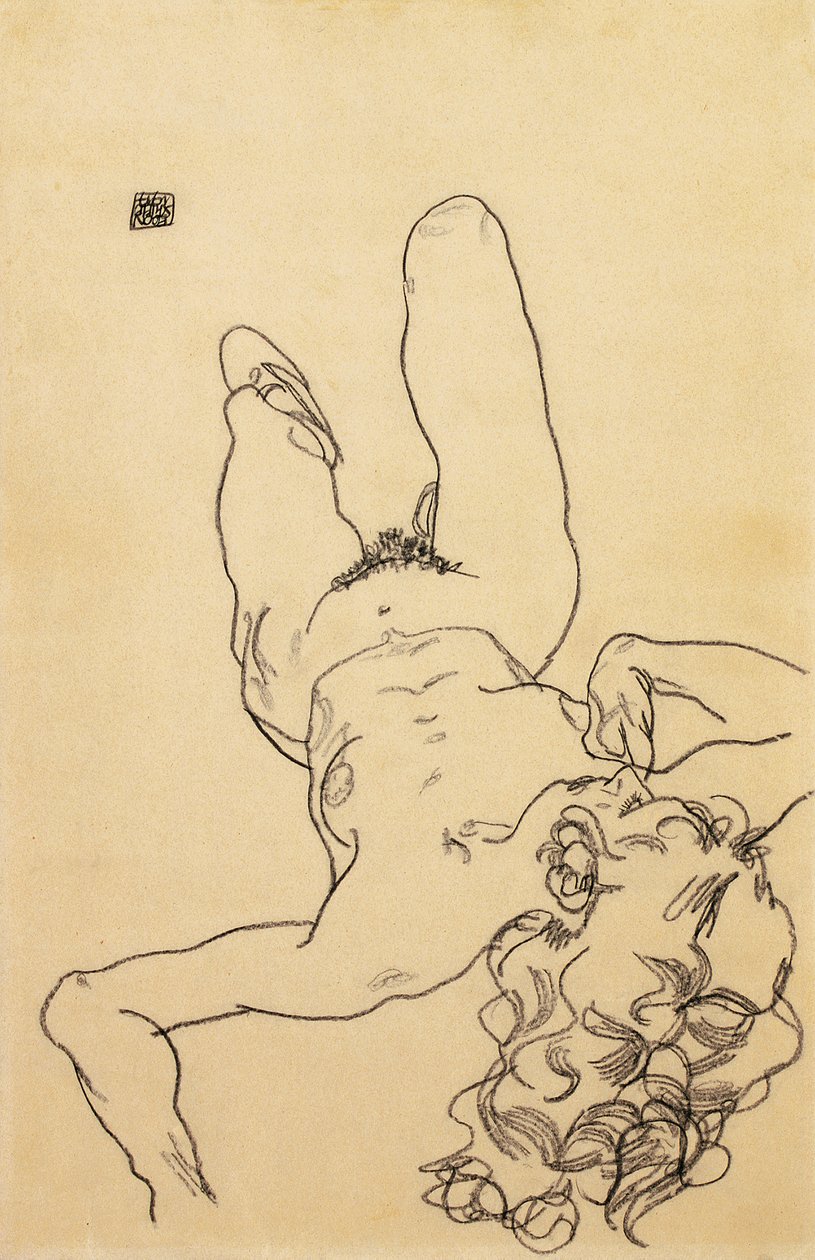 Knielende vrouwelijke naakt, 1917 door Egon Schiele