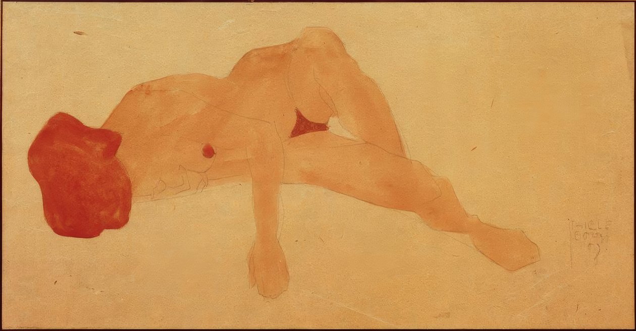 Liggende vrouwelijke naakt door Egon Schiele