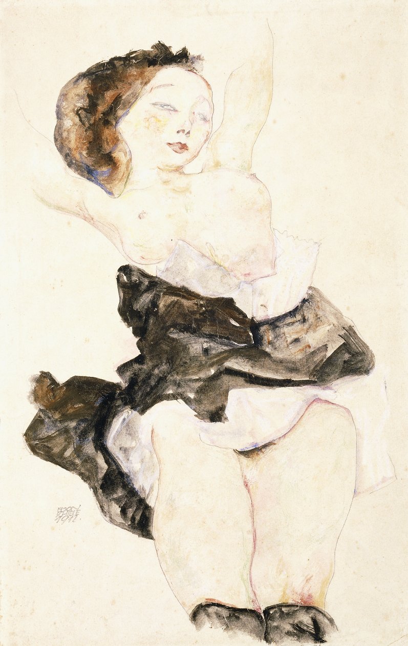 Liggend Jong Meisje, Half Naakt, 1912 door Egon Schiele