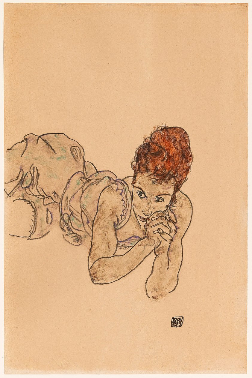 Liggende vrouw, 1917 door Egon Schiele