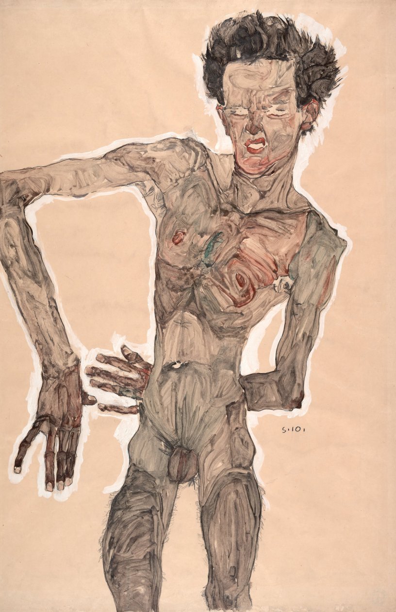 Naakt Zelfportret, Grimassen door Egon Schiele