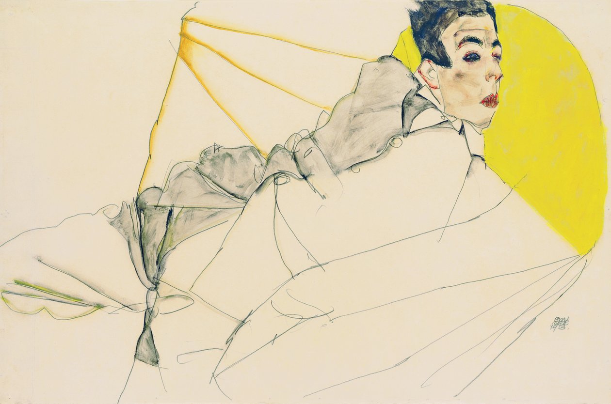 Liggende Jongen Erich Lederer, 1913 door Egon Schiele