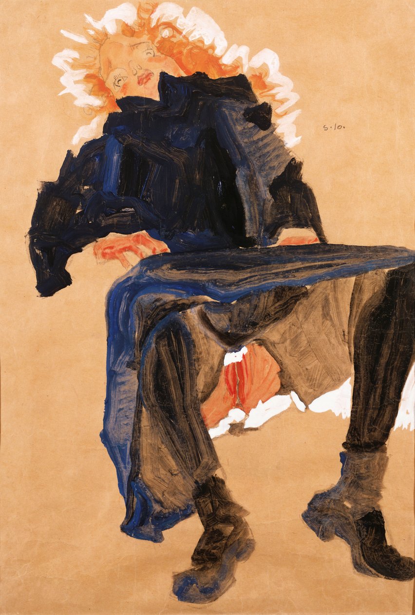 Liggend Meisje in een Blauwe Jurk door Egon Schiele