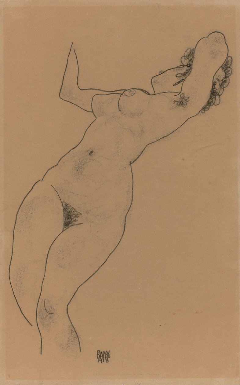 Liggend naakt; Liegender Akt, 1918 door Egon Schiele