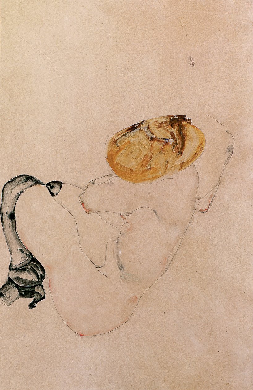 Bange, hurkende jonge meisje, 1912 door Egon Schiele