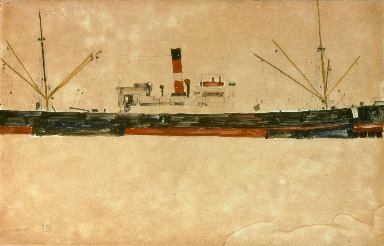Schepen in de Haven van Triëst door Egon Schiele