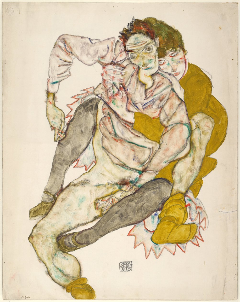 Zittend Koppel, 1915 door Egon Schiele