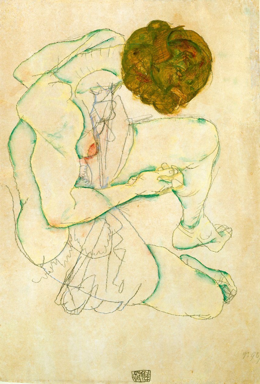 Zittende naakte vrouw, 1914 door Egon Schiele