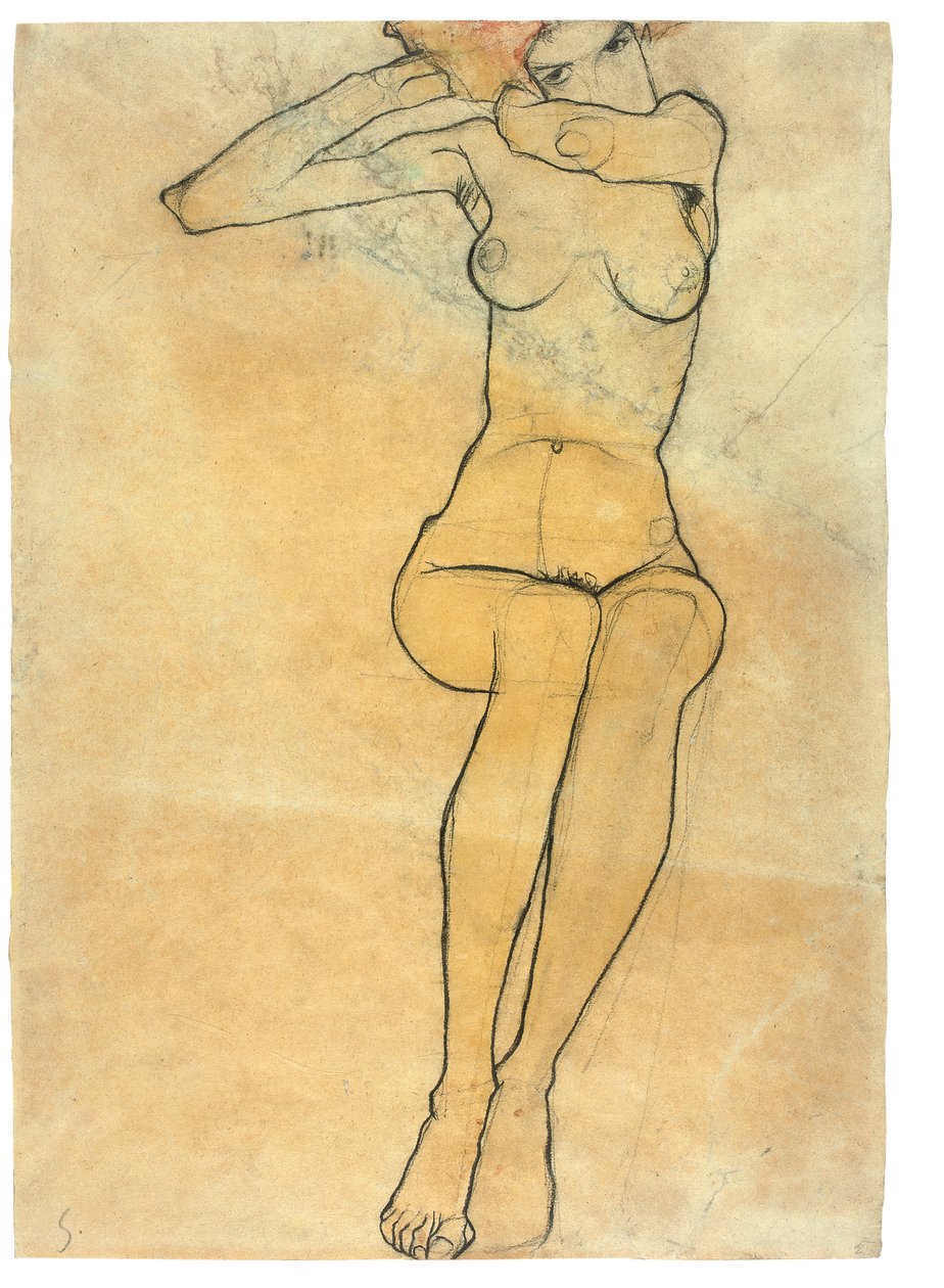 Zittende naakt, 1910 door Egon Schiele